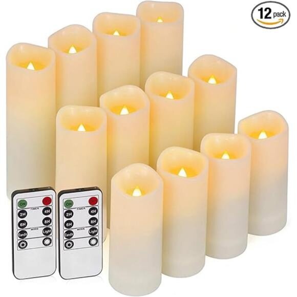 12 Pc Flameless LED Candles with Remote & Timer, Outdoor Waterproof,  Flickering - Picture 7 of 7
